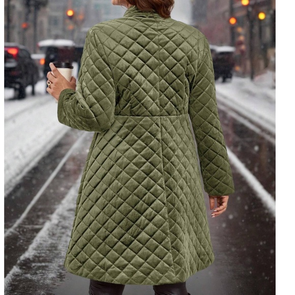 Plus Quilted Button Down Pockets Jacket Coat - Picture 3 of 11